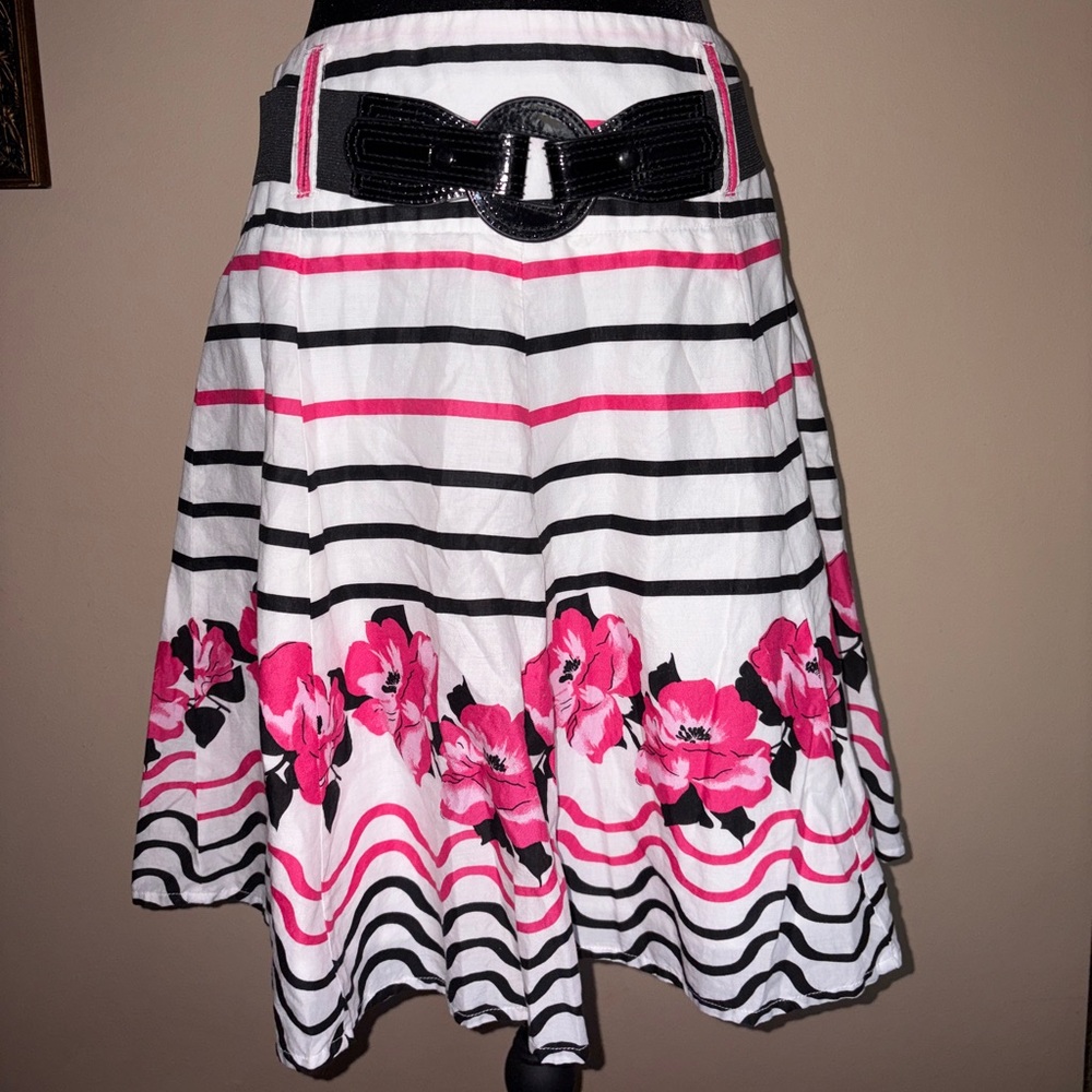 Floral A-Line Skirt with Belt